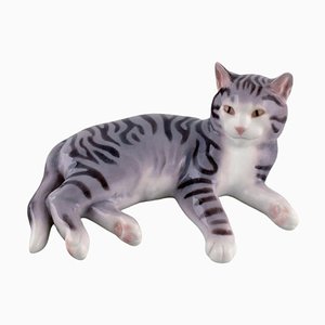 Porzellanfigur der Liegenden Katze von Bing & Grøndahl