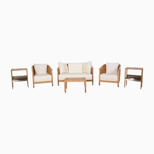 White Fabric 2-Seater Armchairs, Sofa & Coffee Tables from Flexform, Set of 5
