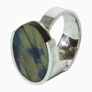 Midcentury Swedish Spectrolite Ring in Silver