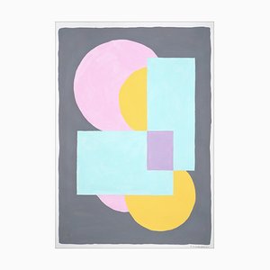 Ryan Rivadeneyra, Fleur Géométrique en Tons Pastel, 2022, Acrylique sur Papier