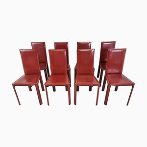 Esszimmerstühle aus rotem Leder von Decouro Brazil, 1980er, 8er Set
