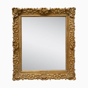 Neoclassical Spanish Empire Rectangular Mirror in Gold Hand Carved Wood, 1970