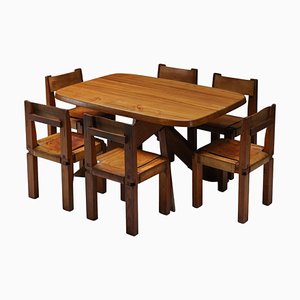 Sillas de comedor T35B y mesa de comedor de Pierre Chapo, 1960. Juego de 11