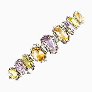 Rose Gold and Silver Bracelet with Amethyst Topaz and Diamond