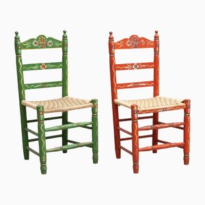 Rustic Chairs in Hand-Painted Wood, 1940, Set of 2