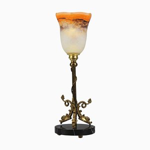 Neoclassical Brass and Marble Table Lamp with Dolphins, France, 1950s