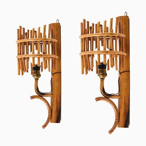 Mid-Century Rattan Lantern Sconces Attributed to Louis Sognot, 1960s, Set of 2