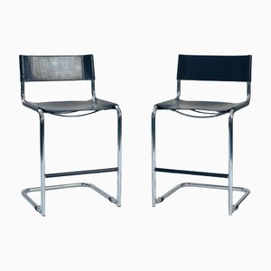 Bauhaus Sling Leather Barstools by Mart Stam for Fasem, Italy, Set of 2