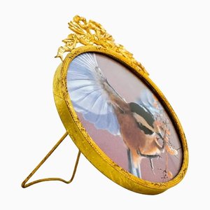 Cornice per foto Art Déco dorata con vetro curvo, anni '20