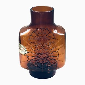 Amber Glass Low Starburst Vase from Empoli, Italy, 1960s