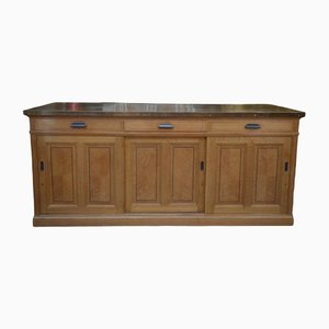 Oak & Brass Bank of France Counter Cabinet with 3 Sliding Doors