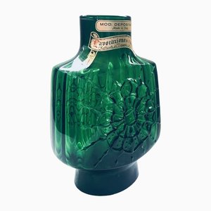 Vase Bas Starburst en Verre Nervuré Vert de Empoli, Italie, 1960s
