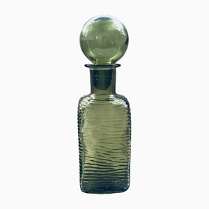 Khaki Green Glass Decanter with Ball Stopper from Empoli, Italy 1960s