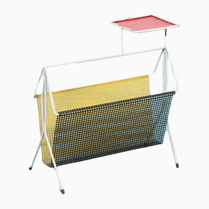 Perforated Metal Side Table with Magazine Rack, 1950s