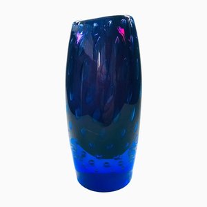 Jarrón Bullicante moderno de vidrio soplado a mano en azul y morado