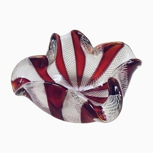 Mid-Century Murano Latticino Handkerchief Schale aus Kunstglas von Venini, Italien, 1950er
