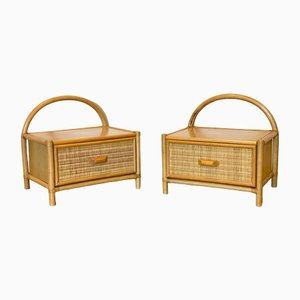 Bedside Tables in Wicker and Bamboo, 1980s, Set of 2