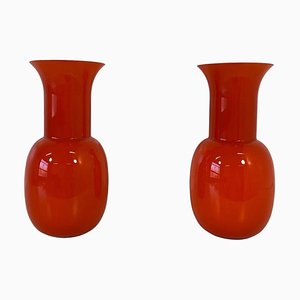 Orange Murano Glass Vases by Nason Murano, Set of 2