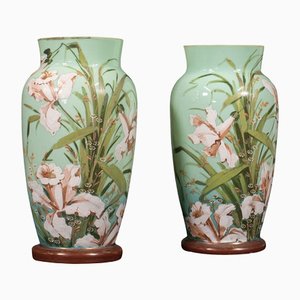 Antike dekorative viktorianische Vasen aus Opalglas, 1900er, 2er Set
