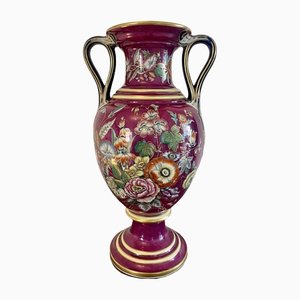 Große Staffordshire Porzellan Vase mit zwei Griffen