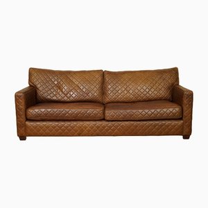 Diamond Stitch Brown Leather 3-Seat Sofa by Timothy Oulton