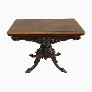 Antiker viktorianischer Kartentisch aus geschnitztem Palisander