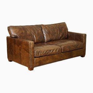 Viscount Heritage Brown Leather Two Seater Sofa by Timothy Oulton