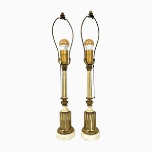 Vintage Wood & Brass Honi Chilo Table Lamps, 1970s, Set of 2