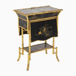 French Wood & Golden Faux Bamboo Cabinet