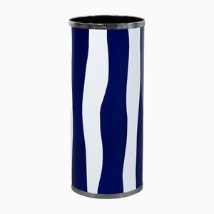 Portaombrelli cilindrico in ferro bianco e blu di Siva Valdesa, anni '60