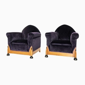 Amsterdam School Purple Velvet Lounge Chairs, Netherlands, 1930s, Set of 2