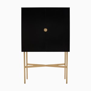 Black & Brass Lacquered Wood Cocktail Cabinet from Bontempi Casa