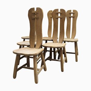 Belgian Brutalist Chairs in Solid Oak from De Puydt, 1970s, Set of 6
