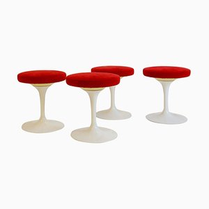 Tulip Swivel Stools with Red Suede Seats by Knoll, 2 Available