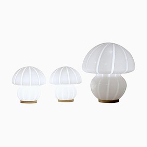 Italian Mushroom Table Lamps in Murano Glass, 1970s, Set of 3