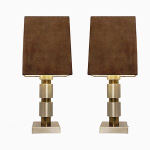 Italian Table Lamp with Suede Shade, 1970s, Set of 2