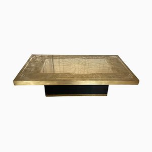Belgian Engraved Brass Coffee Table, 1970s
