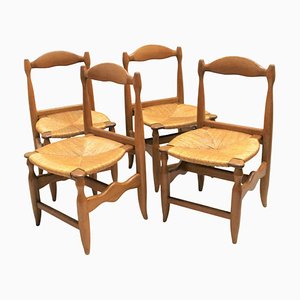 Light Oak Straw Chairs by Guillerme and Chambron for Votre Maison Editor, Set of 4