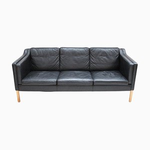 Scandinavian Black Leather Sofa, 1970s
