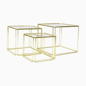 Gold ‘Isocèle’ Nesting Tables by Max Sauze for Atrow, 1970s, Set of 3