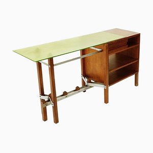 Consolle o scrivania Mid-Century moderna con ripiano in vetro verde, Italia