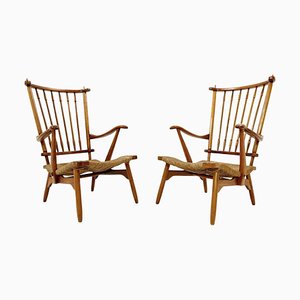 Vintage Wood Armchairs from De Ster Gelderland, 1950s, Set of 2