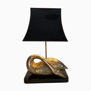 Solid Brass Table Lamp with Swan Motif