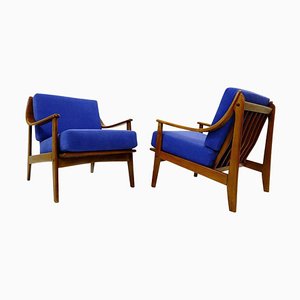 Scandinavian Blue Armchairs, 1960s, Set of 2