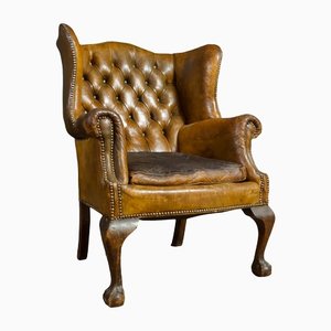 Vintage Leather Wingback Armchair in Brown