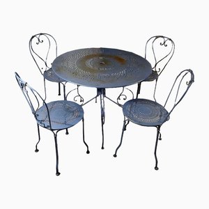 Antique French Fermob Garden Dining Set in Wrought Iron, 1900