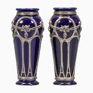 Small Art Nouveau Glazed Ceramic Vases, Set of 2