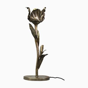 Lámpara de mesa Mid-Century moderna con flores de metal
