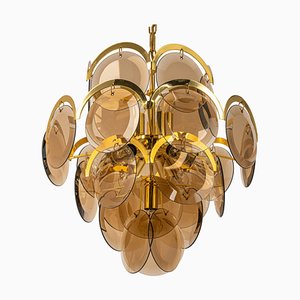 Smoked Glass Disc Chandelier from Vistosi, Italy, 1960s