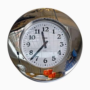 Horloge Murale Ronde Moderne en Acier Inoxydable avec Cadran Blanc de Alessi, Italie, 1980s